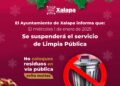 Se suspende servicio de limpiapública el próximo miércoles