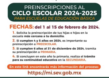 En la primera quincena de febrero se llevarán a cabo las preinscripciones de educación básica.