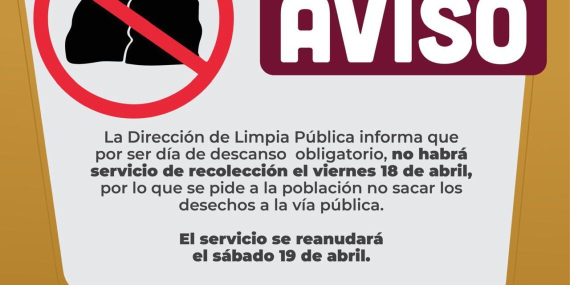 El viernes se suspende servicio de Limpia Pública