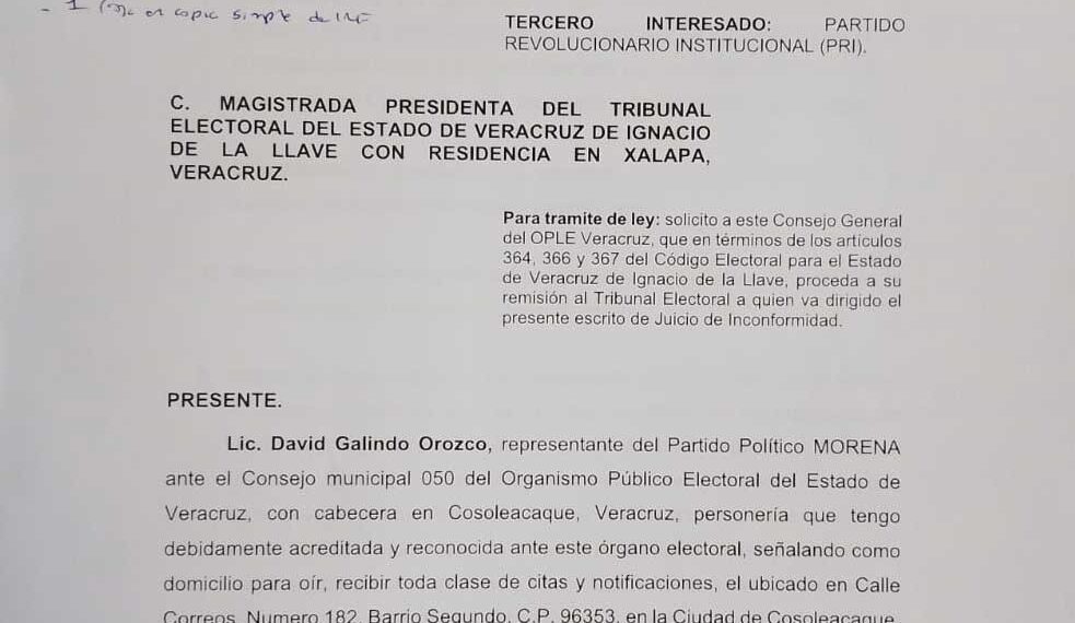 Morena impugna la elección de Cosoleacaque