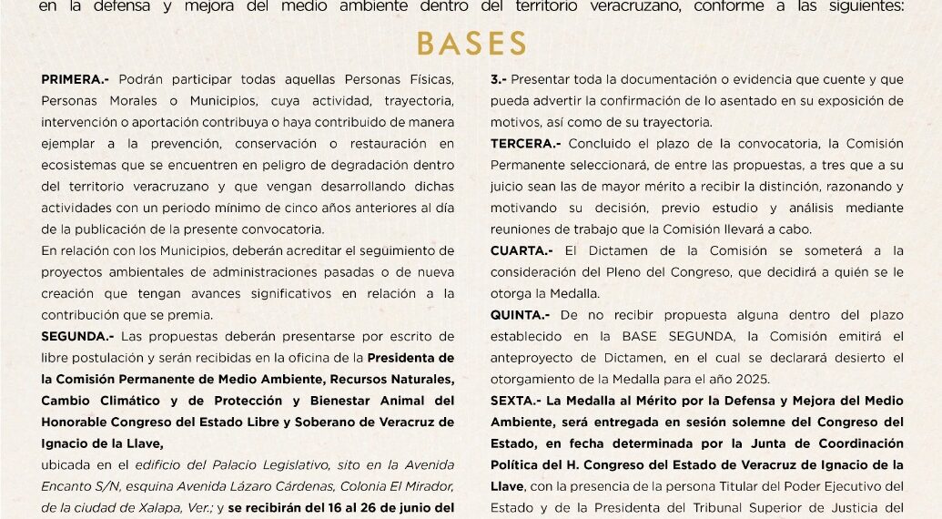 Abierta, convocatoria para otorgar el premio al Mérito Ambiental 2025