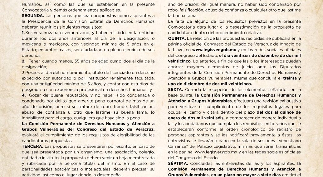 Emite Comisión la convocatoria para designar titular de la CEDH