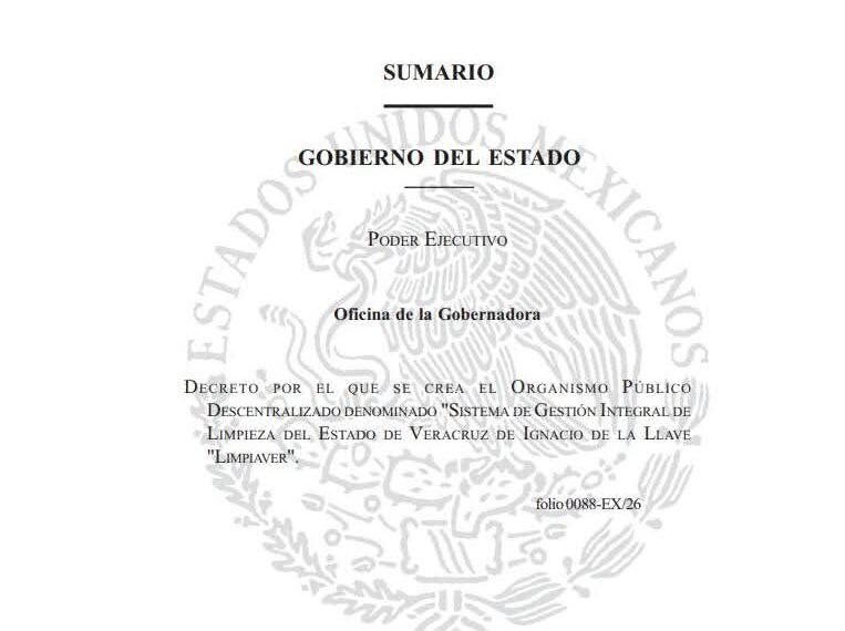 Confirma Gobernadora, la creación de nueva empresa “Sistema de Gestión Integral de Limpieza del Estado de Veracruz de Ignacio de la Llave (LIMPIAVER)