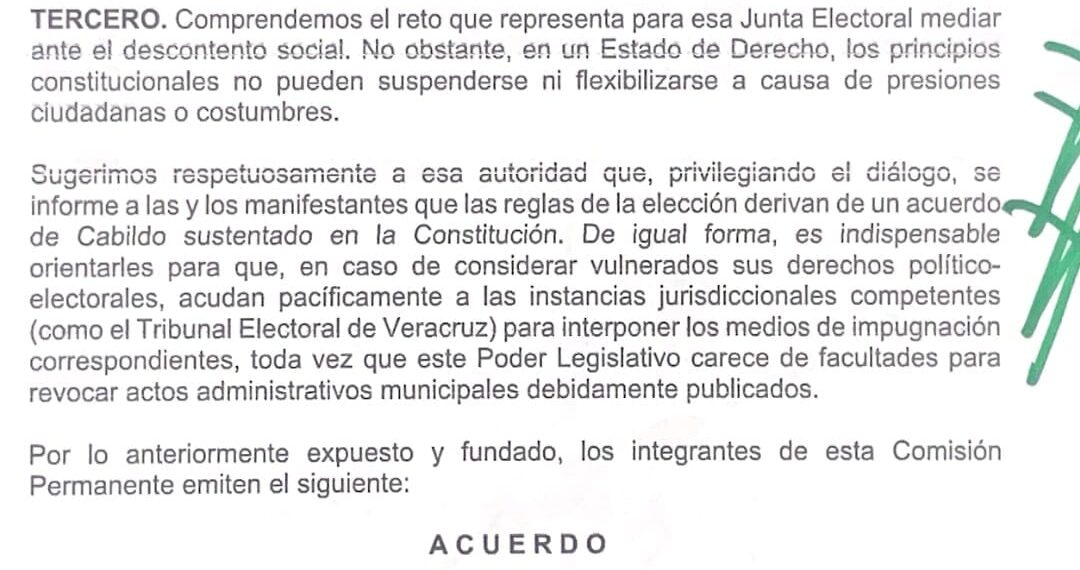Responde Congreso local sobre convocatoria para elecciones municipales en San Andrés Tuxtla