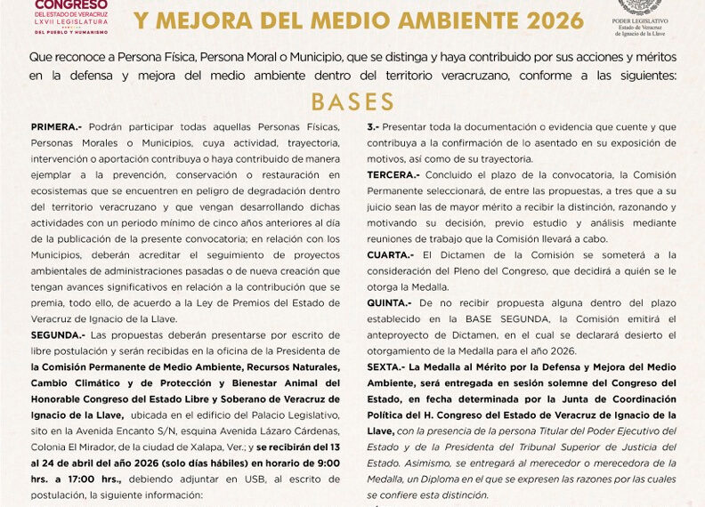 Emite Comisión convocatoria para entrega del Premio al Mérito Ambiental 2026