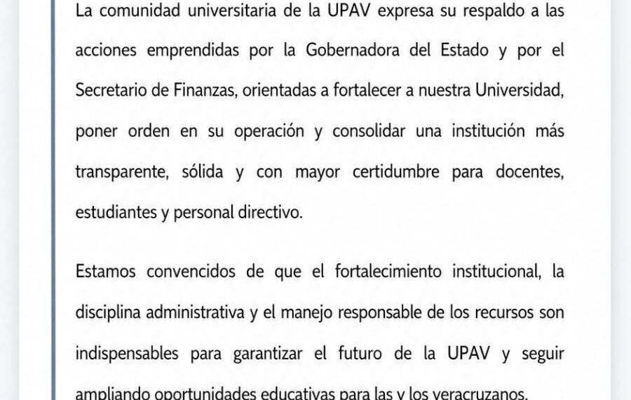 UPAV respalda acciones legales en contra de la pasada administración estatal